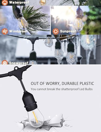 150 FT Outdoor String Lights for Outside Black with 48pcs Replaceable S14 Edison Lights 2200K, Weatherproof for Patio Pergola Gazebo Backyard, 1-Pack, Hooks and Zip Ties Included, Connectable - Image 3