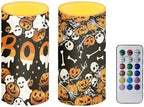 Flameless Candles with Remote and Timers Battery Operated Candles Halloween Day LED Pillar Candles for Home Party Decorations, Ghost Boo Skeleton Print by Merkmak