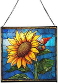 Sunflower Climb Gnome Stained Glass Suncatcher – Square Hanging Window Panel for Home or Greenhouse – Whimsical Glass Art Gift for Garden Lovers, Christmas, Halloween, Father Days 6Bzlqz by Custom