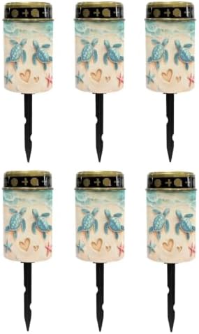 Poceacles Solar Lights Outdoor Grave Candle for Cemetery Decoration Solar Outdoor Lights for Garden Lawn Backyard Pathway Decor, Sea Turtle Starfish Beach, 6 Pcs by Poceacles
