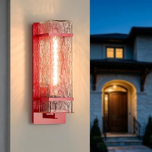 Outdoor Wall Sconce, Waterproof Exterior Light Fixture with Glass Shade & E26 Socket, Porch Wall Mount Lighting,for Garage, Front Door, Patio (Gooseneck Red, 1Pack-13.4 inches) by YAOWSZM