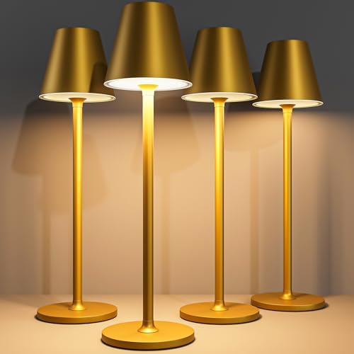 Timjorman 4-Pack Cordless Table Lamps - 5000mAh Rechargeable Battery Operated Desk Lamp, 3-Level Dimmable LED Night Light for Bedroom, Dining, Restaurant - Metal Design (Bronze 4PACK) by Timjorman
