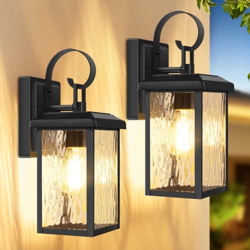 BesLowe 2-Pack Outdoor Wall Light Fixtures with Water Ripple Glass, Black by BringYourBrightFuture