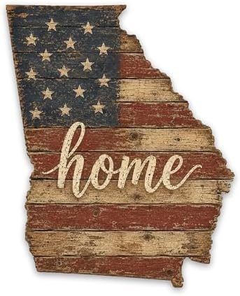 Georgia "Home" State Shape Sign — Vintage American Flag Wall Decor — UV-Printed Aluminum (Not Real Wood) — Patriotic State Pride Art for Indoors & Outdoors — Made in USA by MRC+Wood+Products