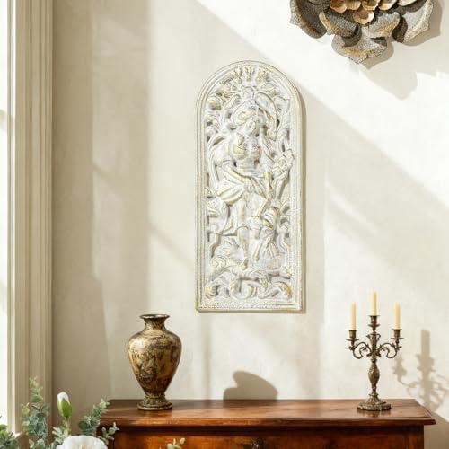 Sungmor Vintage Cast Iron Wall Plaque,Antique Style Ornate Woman & Floral Decorative Artwork,Rustic Farmhouse Wall Hanging for Living Room,Entryway Decor,White and Gold Finish - Image 3