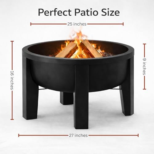 Fire Chief Wood Burning Fire Pit with Tabletop Lid – Modern Outdoor Metal Fire Pit for Patio & Backyard – Premium Heavy Duty Fire Pit Bowl with Multi-Use Side Table (Modern Bowl) - Image 5
