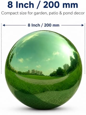 Gazing Ball Garden Mirror Outdoor - 8 Inch Outside Decorative Globe, Green - Image 2