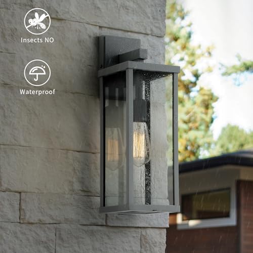 mirrea 18" Classic Outdoor Wall Sconce 1 Light in Matte Gray Rectangular Metal Frame and Clear Glass Shade Waterproof Porch Light Patio Light Pack of 2 - Image 3
