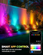 GZBtech Waterproof Landscape Spotlights 4-Pack, 24V RGB+IC+CCT Color Changing Outdoor Pathway Lighting, App&Remote Control Work with Alexa, Aluminum Dimmable LED Spot Light for Garden Yard Decor - Image 4