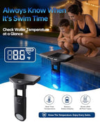 Solar Pool Lights with Thermometer&Battery Display, Solar Powered Underwater Light for Inground&Above Ground Pools, Bright White Safety Lighting for Night Swimming, Remote Control, IP68 Waterproof - Image 2