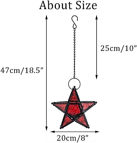 Romadedi 2-Pack Orange & Red Glass Hanging Star Lanterns for Tea Light - Image 5