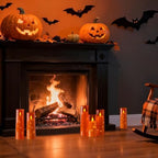 Raycare 9 Pcs Orange Halloween Flameless Pillar Candles with Remote Timer - Image 4