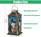Solar Lantern Wolf Stained Glass Blue Orange Mosaic Wildlife Art Outdoor Waterproof Hanging Solar Light Outside Lights for Patio Yard House Lawn Decor Birthday Gifts for Women Mom - Image 2