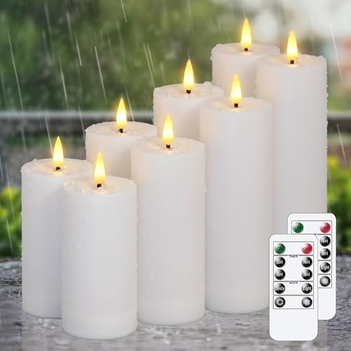 Flameless Waterproof 2.2" x4" 4" 5" 5" 6" 6" 7" 7" Pillar Candles with Remote Control and Timer, LED Battery Operated Plastic White Pack of 8 Outdoor Flickering Warm Light by Zevanor