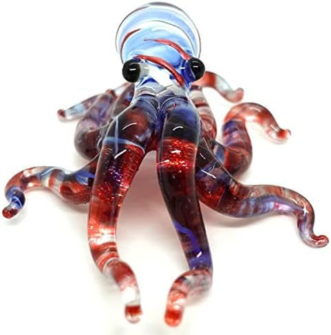 Octopus Miniature Figurines Animals Hand Blown Color Glass Art Collectible Gift Decorate 3.5" (Blue Red) by Sansukjaianimalblownglass