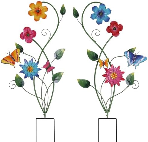 YEAHOME Garden Decor for Outside, 2 Pack 37“ Metal Butterfly Garden Stakes, Spring Wall Decor, Colorful Look & Personalities Flowers Yard Art for Outdoor Lawn Backyard Porch Patio Home Decorations by YEAHOME