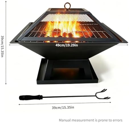 19.8" Square Outdoor Fire Pit Table with Fire Poker & Mesh Lid, Metal Wood Burning Stove, Brazier Patio Outside Heating for Backyard Log Burning Camping - Image 2