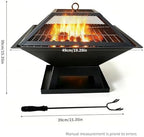 19.8" Square Outdoor Fire Pit Table with Fire Poker & Mesh Lid, Metal Wood Burning Stove, Brazier Patio Outside Heating for Backyard Log Burning Camping - Image 2