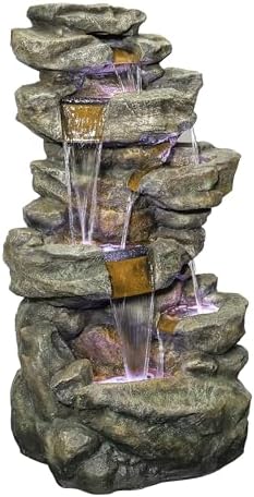 Alpine Corporation 51" Tall 6-Tier Outdoor Rainforest Waterfall Floor Fountain, Weather-Resistant Design with Color-Changing LED Lights & Remote Control, Gray - Image 3