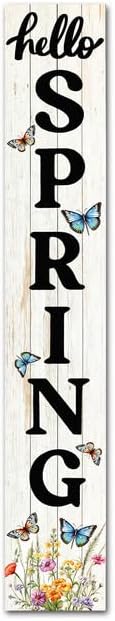Spring Porch Sign Hello Spring Sign for Front Door 8"x63" Spring Door Decor Vertical Wood Porch Sign Wooden Tall Welcome Sign Farmhouse Standing Wooden Hanging Sign for Home Indoor Outdoor by Sokomurg