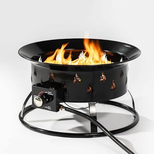 Portable Propane Fire Pit 19" 50000 BTU Cover Carry Kit Smokeless, Black by GOAWGO
