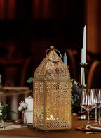 Serene Spaces Living Moroccan Lightweight Thin Gold Ornate Candle Lantern, Antique Gold Lantern, Decorative Candle Holders, Indian Wedding, Eid, Ramadan, 2.75" Diameter & 8.5" Tall, Pack of 6 - Image 5