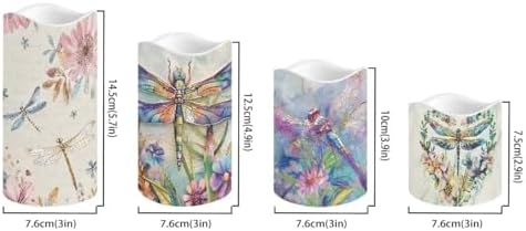 Dragonfly Pattern Flickering Flameless Candles Pillar LED Candles with Remote and Timer Set of 4 Color Changing Battery Operated Candles for Home Birthday Decoration - Image 2