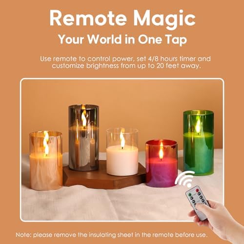 Eywamage Green Glass Flameless Pillar Candles with Remote Set of 3 - Image 4