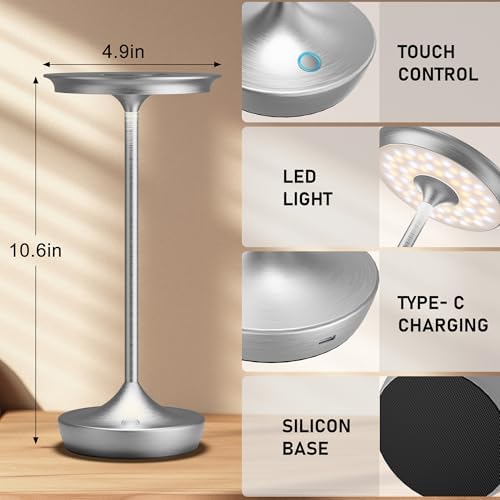 LED Rechargeable Cordless Outdoor 6000mAh Battery Table Lamp 2-Pack Silver - Image 6