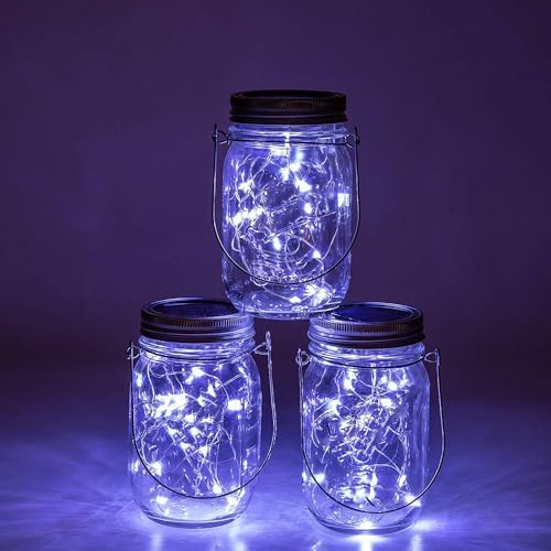 Solar Mason Jar Lights - 4 Pack 30 LED Fairy Firefly String Lights Hanging Starry Lantern Sets, Outdoor Waterproof Patio Porch Garden Yard Balcony Lawn Handmade Wall Lighting Decor - Image 4