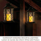 2-Pack 13.5" Vintage Candle Lantern with LED Candle (Distressed Gold, 6hr Timer) - IP44 Waterproof Outdoor Hanging Lanterns Battery Powered - Tabletop Lantern Decorative Home Lanterns - Image 6
