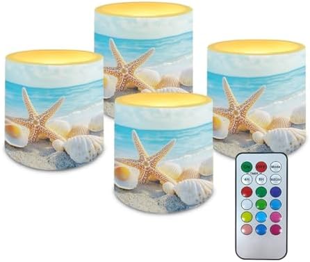 Starfish Shell Flameless Candles with Remote Battery Operated Candles with Timer Flickering LED Battery Operated Elictric Pillar Tealights for Indoor Outdoor Home Decorations by Merkmak