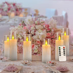 YOROXRG Set of 24 Flickering Flameless Candles Battery Operated with Remote and 2/4/6/8 H Timer Plexiglass Led Pillar Candles with Realistic Moving Wick Candles for Home Decor (D2.2"xH 5"6"7")(White) - Image 4
