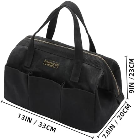 Tool Bag with Zipper, Heavy Duty 16oz Waxed Canvas Wide Mouth Tool Tote Bag, 13-inch Muti-Purpose Storage Tool Pouch with Side Pockets - Image 2