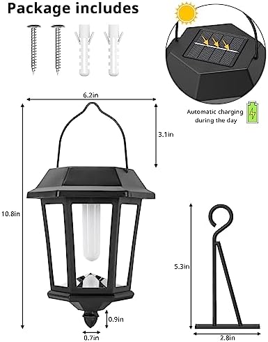 Solar Lanterns Outdoor Waterproof, Hanging Solar Lights with Glass Shade - 2 Pack LED Metal Wall Mount Outdoor Light for Yard/Garden/Patio - Flame - Image 3