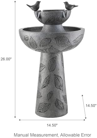 Glitzhome Outdoor Water Fountain with Lights & Pump, 26" H 2-Tiered Polyresin Bird Bath Fountain Floor-Standing Water Feature Waterfall Fountain for Garden, Yard, Patio, Home Decor - Image 4