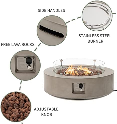 COSIEST Outdoor Propane Fire Pit Coffee Table w Gray 42 inch Round Base Patio Heater, Certified, 50,000 BTU Stainless Steel Burner, Wind Guard, Tank Outside, Free Lava Rocks, Waterproof Cover - Image 3