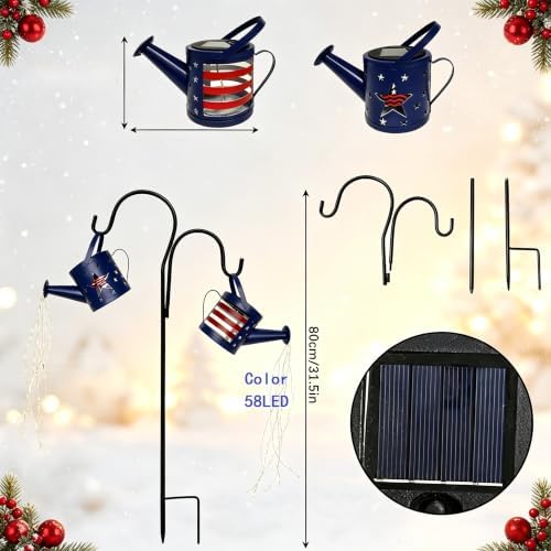 DDQ Solar Watering Can Lights, Warm White/Color LED with Shepherd Hook, IP65 Waterproof Metal Garden Decor, Auto On/Off for Patio Backyard for Mom Birthday Christmas - Image 4