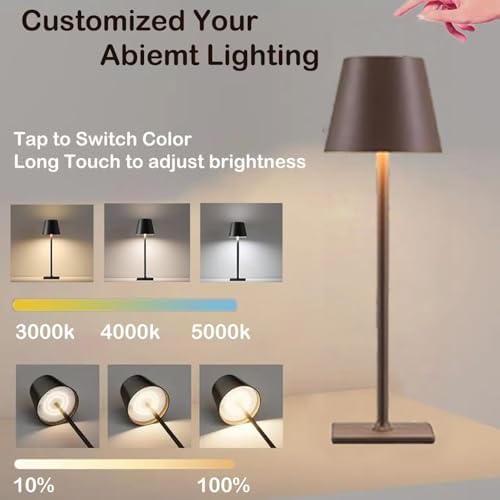 Brown Cordless Table Lamps Set of 2,Vintage Rechargeable Lamp for Restaurant Dinner Dining Kitchen Countertop Bathroom Counter Top Tabletop Lighting,Shower Lamp for Insider Shower,Lampara Recargable - Image 7