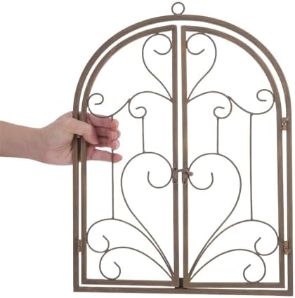 FONDOTIN Faux Window Wall Decor: Iron Art Rustic Window Frame For Garden And Entryway - Farmhouse Wall Art Vintage Decoration For Indoor And Outdoor 13.8"X18.3" Light Brown - Image 6