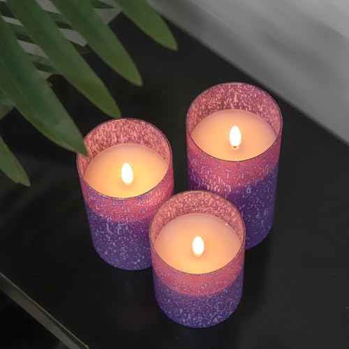 Purple Flameless Candles With Remote LED Battery Operated Candles Set of 3 - Image 4