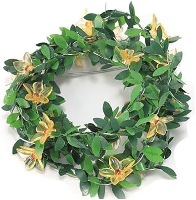 Flower Decor String Lights|Creative Christmas Petal-Shaped Copper Wire Fairy Lights|LED Floral Plant Design Ambient Light for Party Bedroom Patio,Yellow Flowers With Leaves,5m(16.4ft)-50LED-Solar by CAKERS