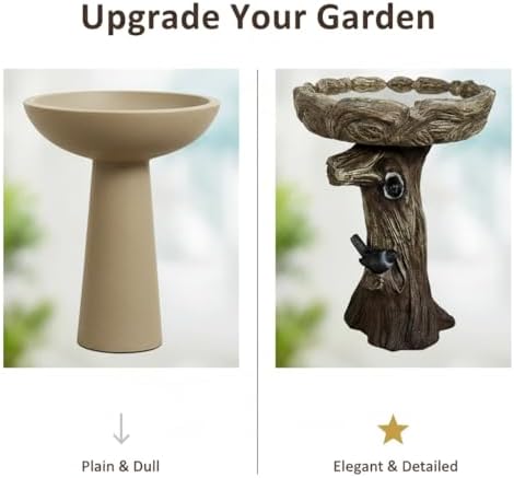 SunJet 23 Inch High Wood-Look Concrete Bird Bath with Decorative Faux Bird – Birdbath Rustic & Long-Lasting Design, Enhances Garden, Patio, Yard, Lawn Decor - Image 6