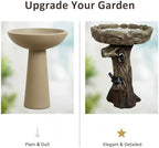 SunJet 23 Inch High Wood-Look Concrete Bird Bath with Decorative Faux Bird – Birdbath Rustic & Long-Lasting Design, Enhances Garden, Patio, Yard, Lawn Decor - Image 6