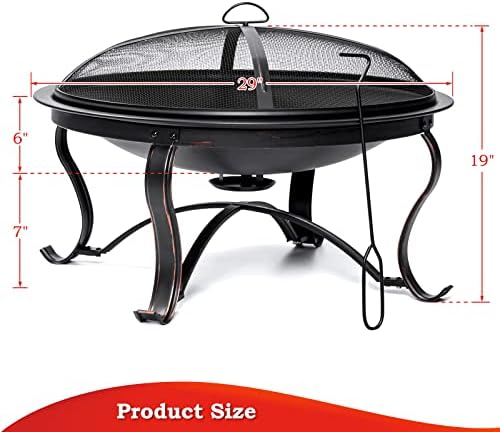SINGLYFIRE 29 inch Fire Pits for Outside Firepit Outdoor Wood Burning Bonfire Pit Steel Firepit Bowl for Patio Backyard Camping,with Ash Plate,Spark Screen,Log Grate,Poker, bronze - Image 6