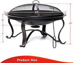 SINGLYFIRE 29 inch Fire Pits for Outside Firepit Outdoor Wood Burning Bonfire Pit Steel Firepit Bowl for Patio Backyard Camping,with Ash Plate,Spark Screen,Log Grate,Poker, bronze - Image 6