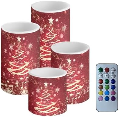 Christmas Tree Firework Battery Operated Flameless Candles with Timer Remote 4 Pack Flickering LED Candles for Indoor Outdoor Winter Home Decorations by Merkmak