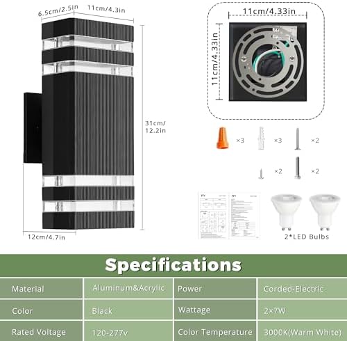 JYV Dusk to Dawn Outdoor Wall Lights,Up and Down Square Porch Lights,Black - Image 4