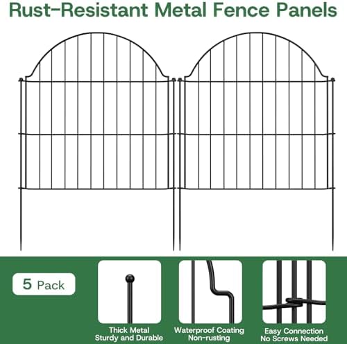 Garden Fence Panels, 24in H x 9.68ft L, 5 Panels Rust-Resistant Decorative Garden Fence, No Dig Small Garden Fence, Animal Barrier Fence for Garden Yard Flower Bed Patio Outdoor - Image 4