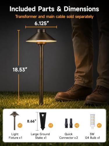 Gardenreet Solid Brass Low Voltage Hat-Top Path Light, Bronze, G4 2700K 1Pk - Image 3